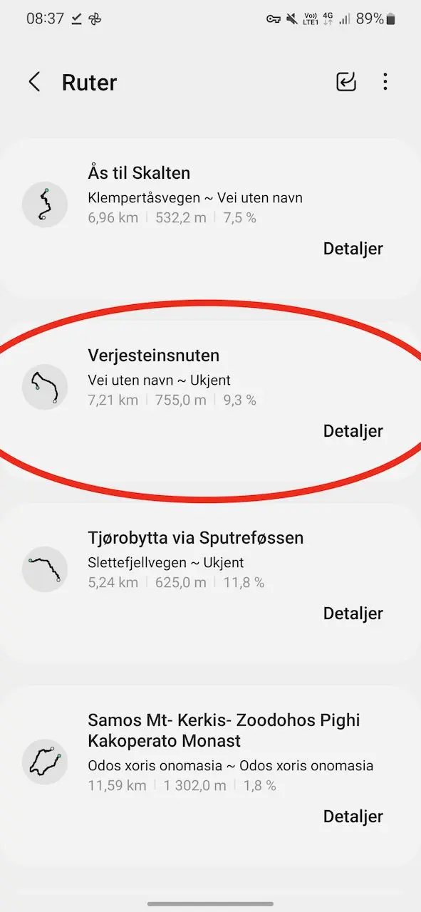 importere ruter i Samsung Health