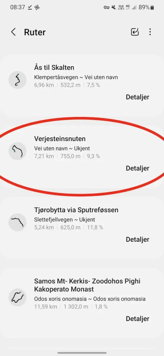 importere ruter i Samsung Health